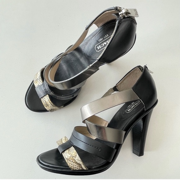 Coach Tawnee Leather Strappy Heels mirrored, vachetta and python embossed Leathe - Picture 17 of 17